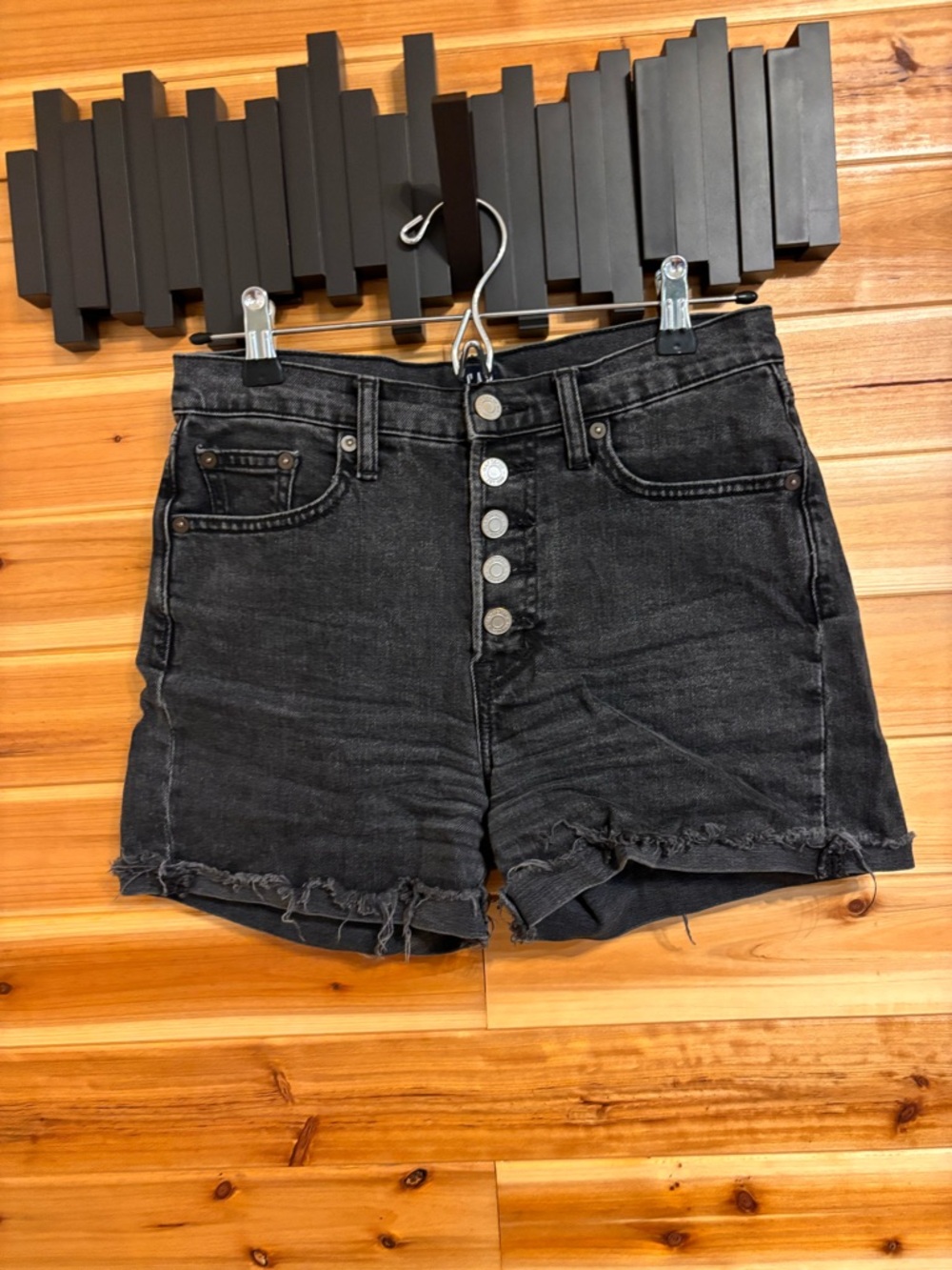 GAP Black High-Waist Button-Front Denim Shorts